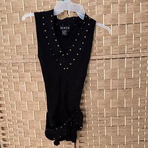 Tracy M Black Studded V-Neck Blouse